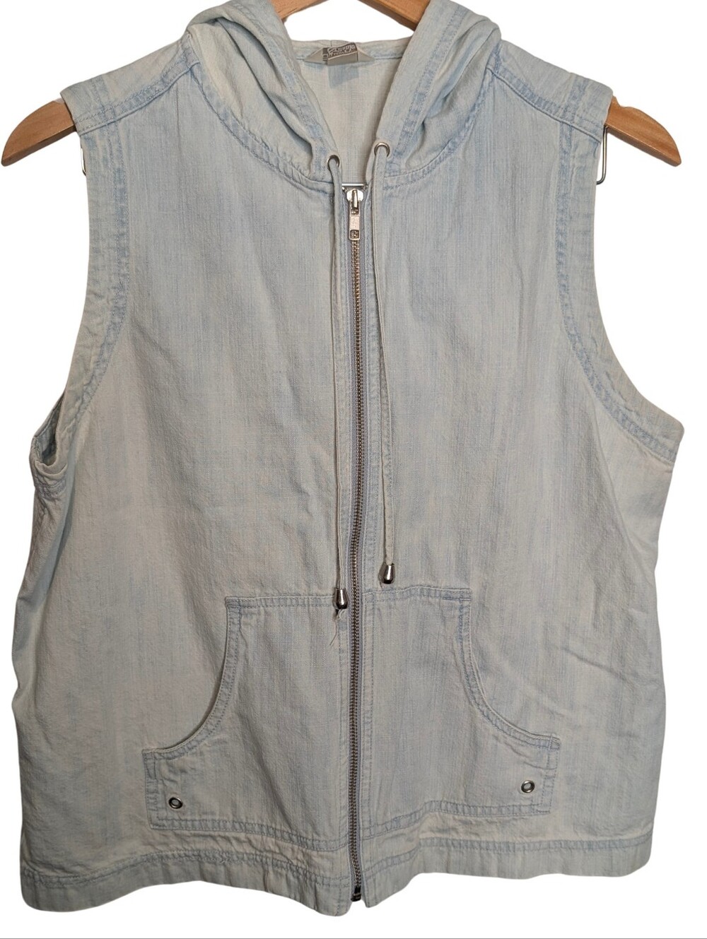 Vintage Christopher & Banks Soft Denim Sleeveless Hoodie. Large